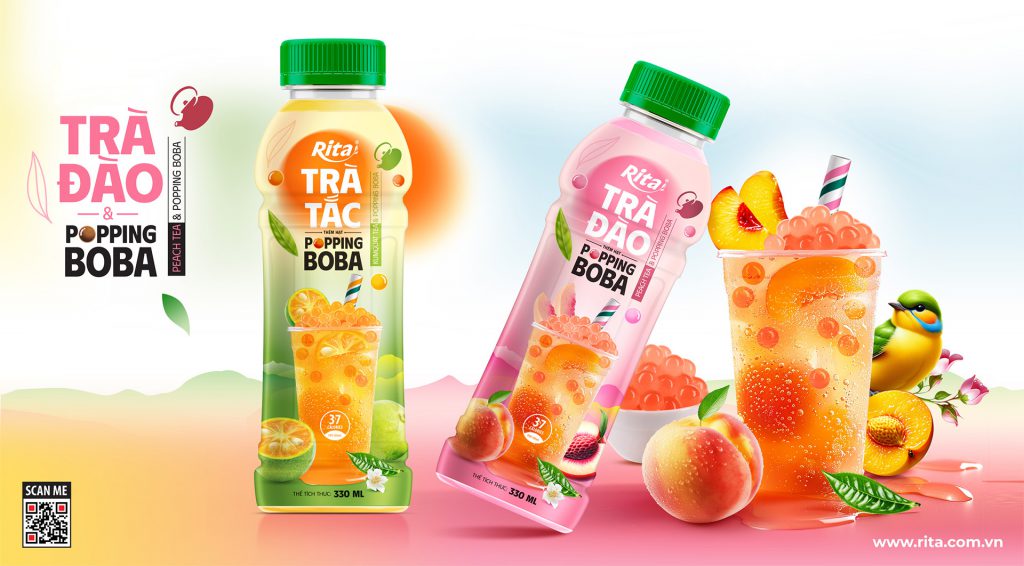 Banner trà trái cây có hạt nổ