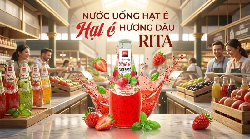 Nước uống hạt é hương dâu 290ml lựa chọn giải khát độc đáo từ Rita Juice