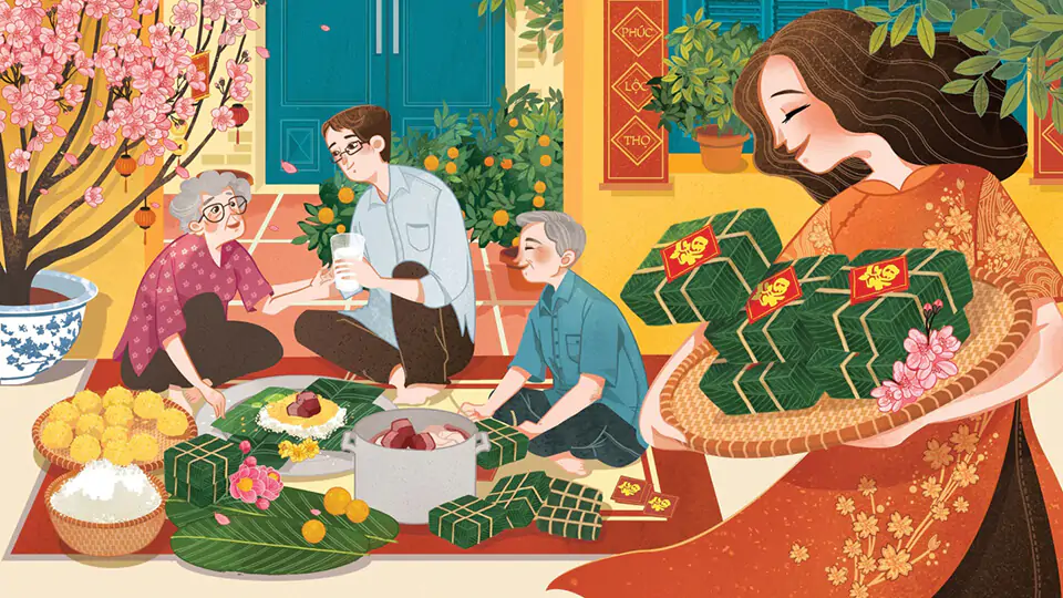 Gói bánh chưng bánh tét ngày tết